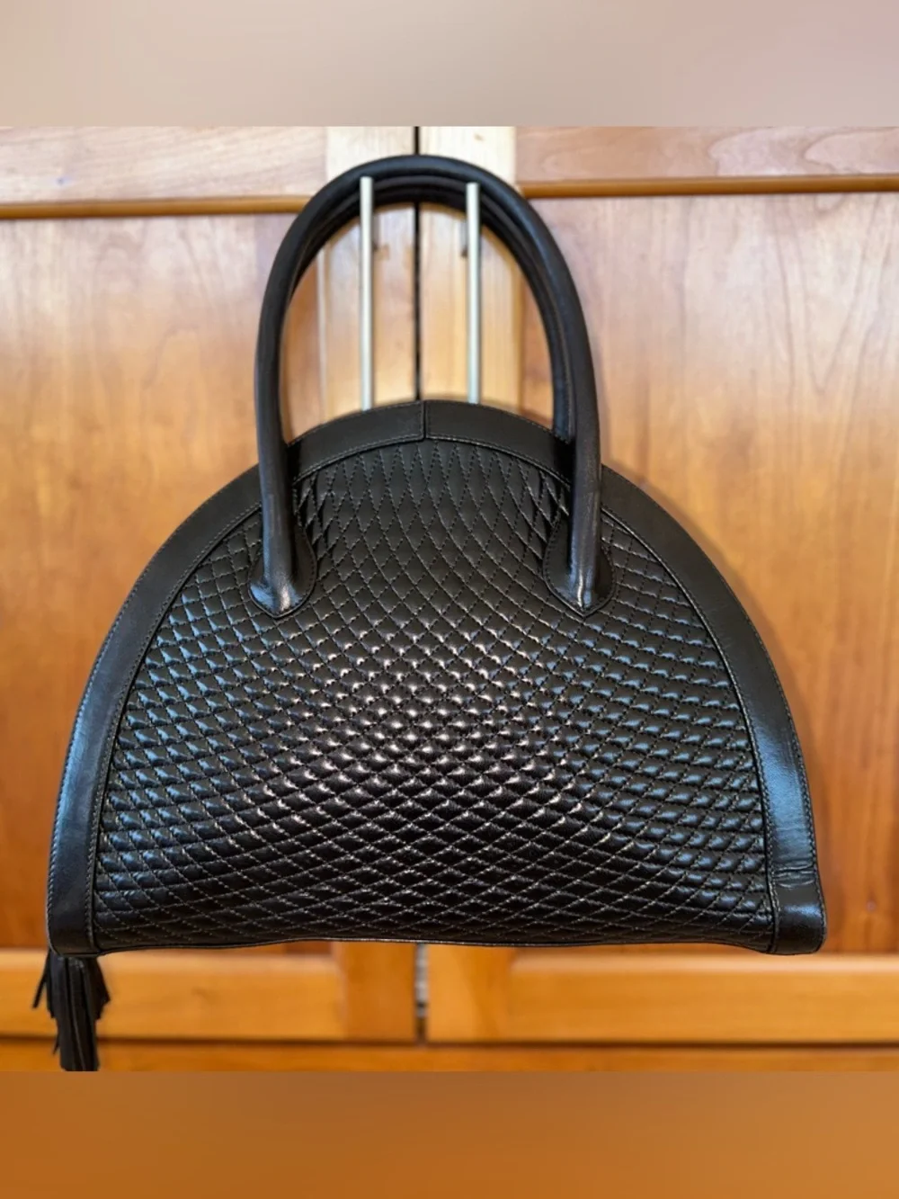 Bally Quilted Leather Dome Satchel Dark Chocolate Brown Double Tassel Vintage - Picture 5 of 15